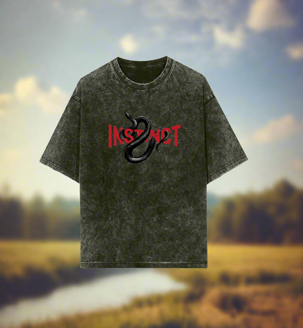 Olive Grey, Instinct Unisex Oversized T-Shirt from The Edi Archive, – Front View