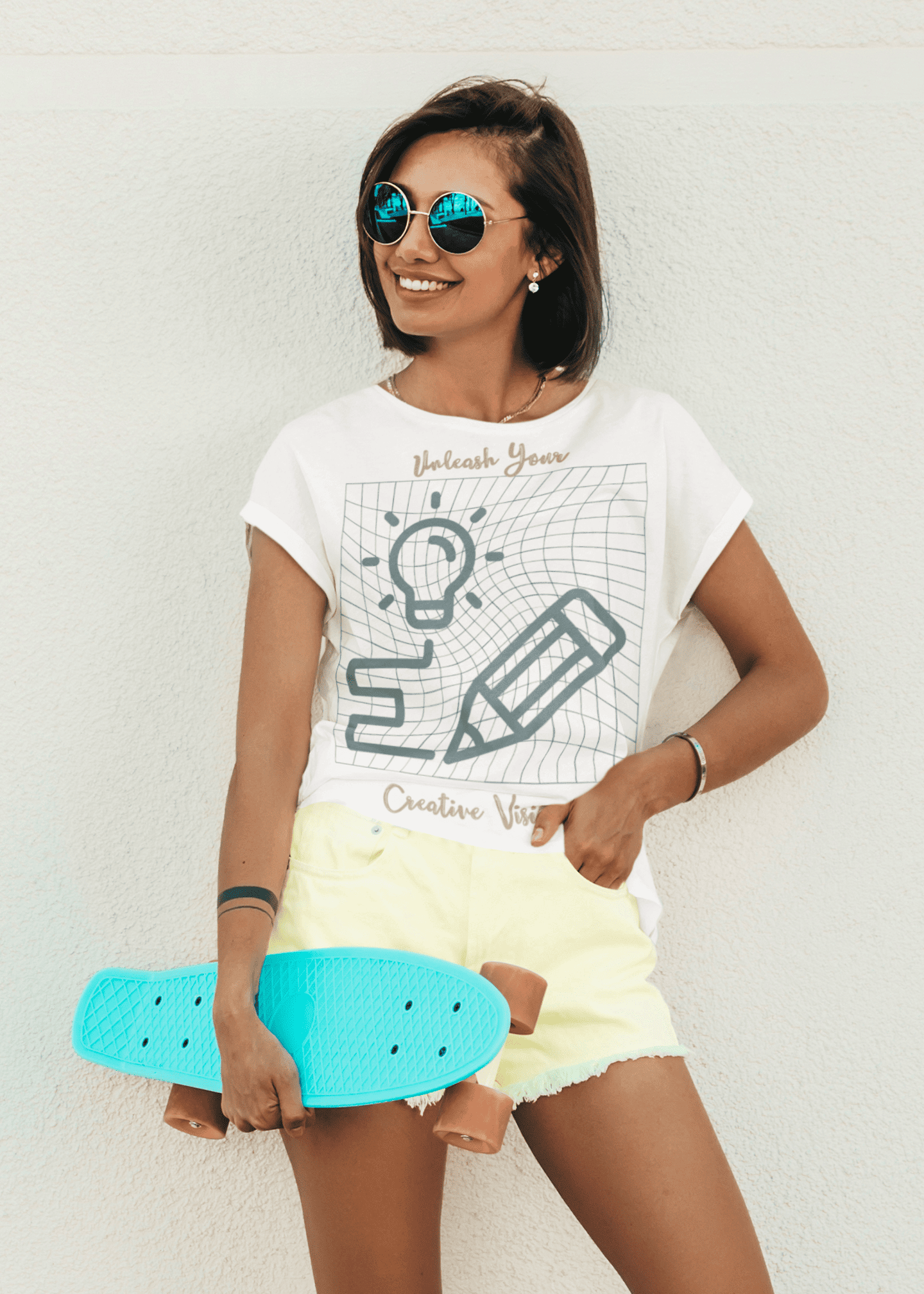 Front view of Create Your Pattern Women’s Tee, custom sublimation cotton blend t-shirt by The Edi Archive