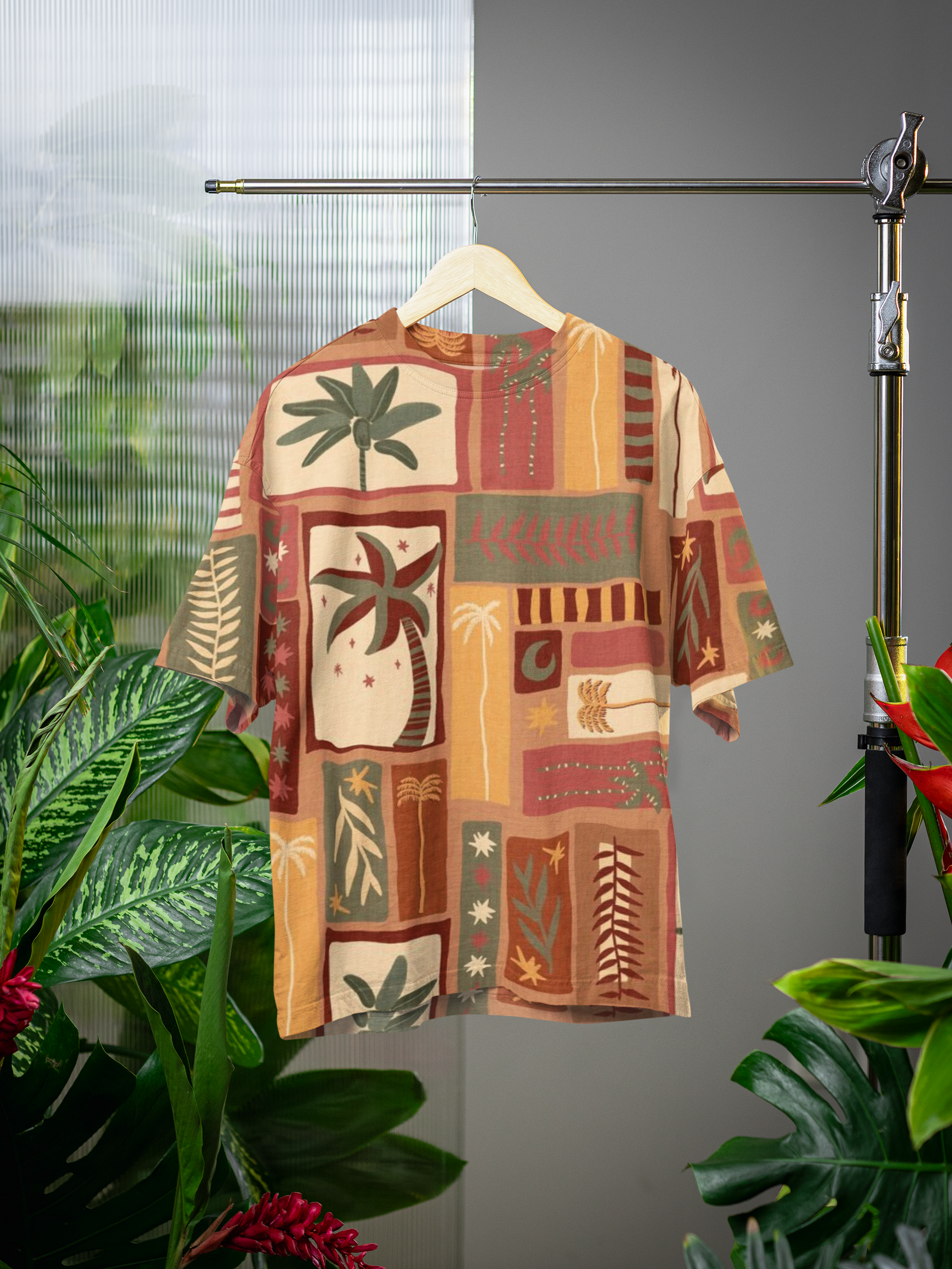 Summer Dreams Unisex Oversized T-Shirt from The Edi Archive, hung or flatlaid, showing dreamy print and flowy fabric