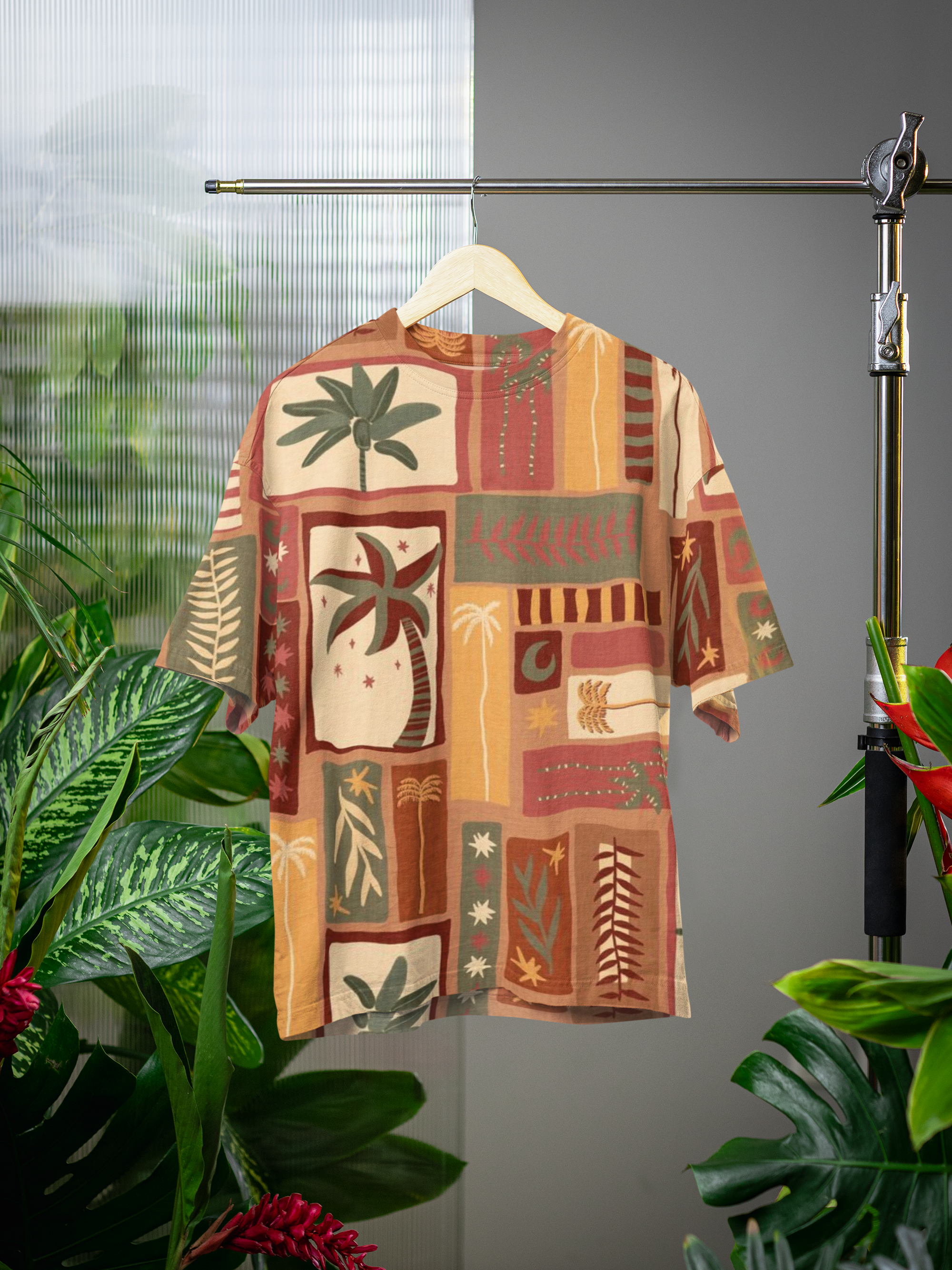 Summer Dreams Unisex Oversized T-Shirt from The Edi Archive, hung or flatlaid, showing dreamy print and flowy fabric