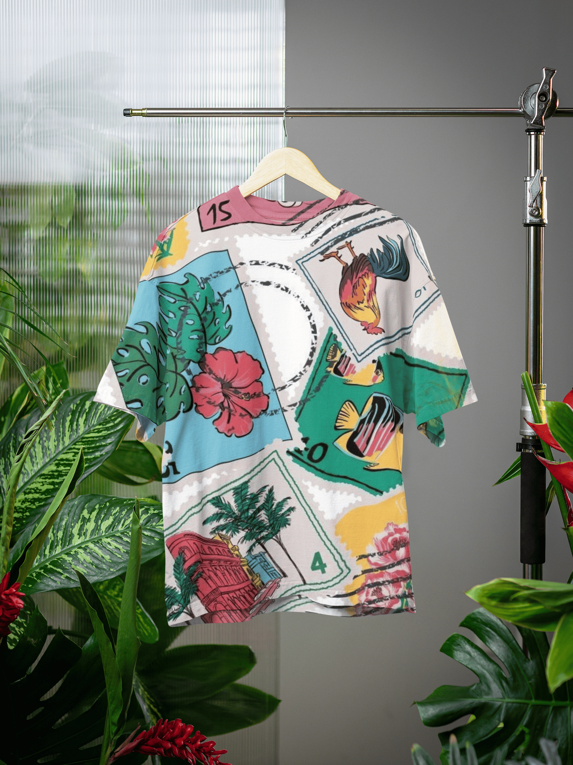 Back view of Travelesque Unisex Oversized T-Shirt from The Edi Archive, showing postcard-style print and relaxed oversized fit