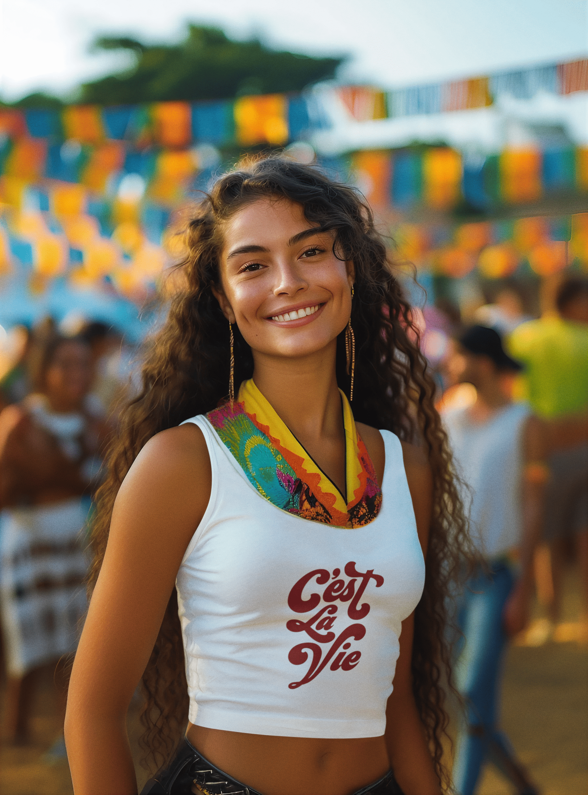 A woman wearing the C’est La Vie white crop tank top from The Edi Archive – minimalist chic from the Ctrl+Me collection.