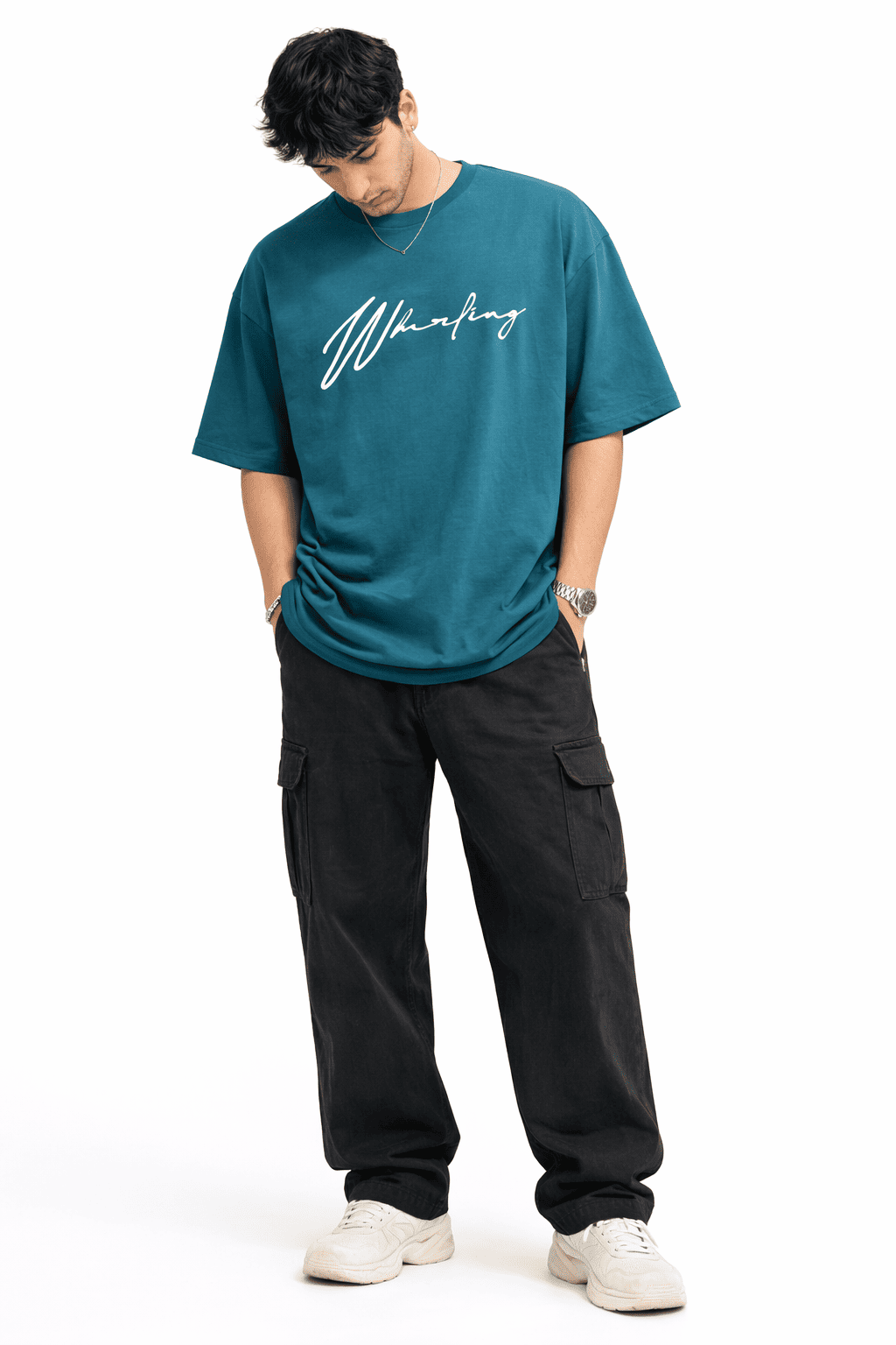 Model in Green Whirling Unisex Puff Oversized T-Shirt from The Edi Archive's - Ctrl+Me collection