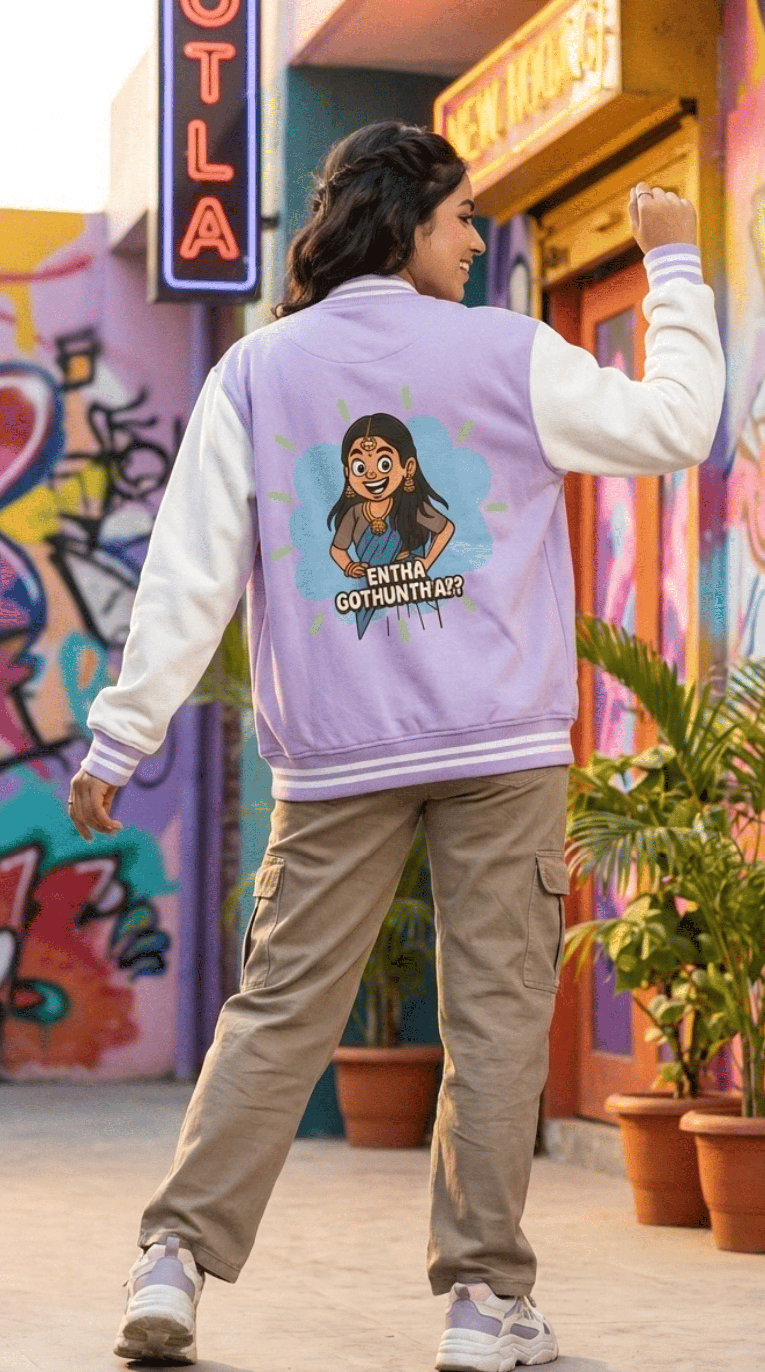 Entha Gothuntha Unisex Varisty jacket from The Vault of The Edi Archive, back detailing full length