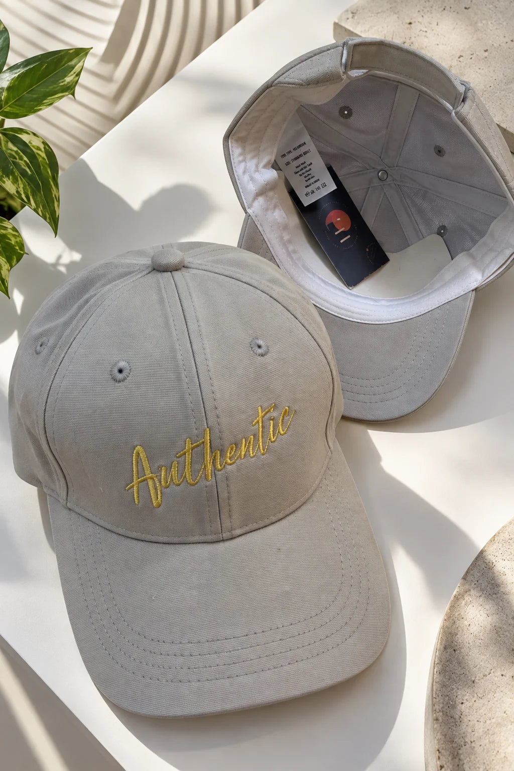Authentic Unisex Ottoman Baseball Cap by The Edi Archive, The Side Quest Collection, couple wearing matching beige baseball caps