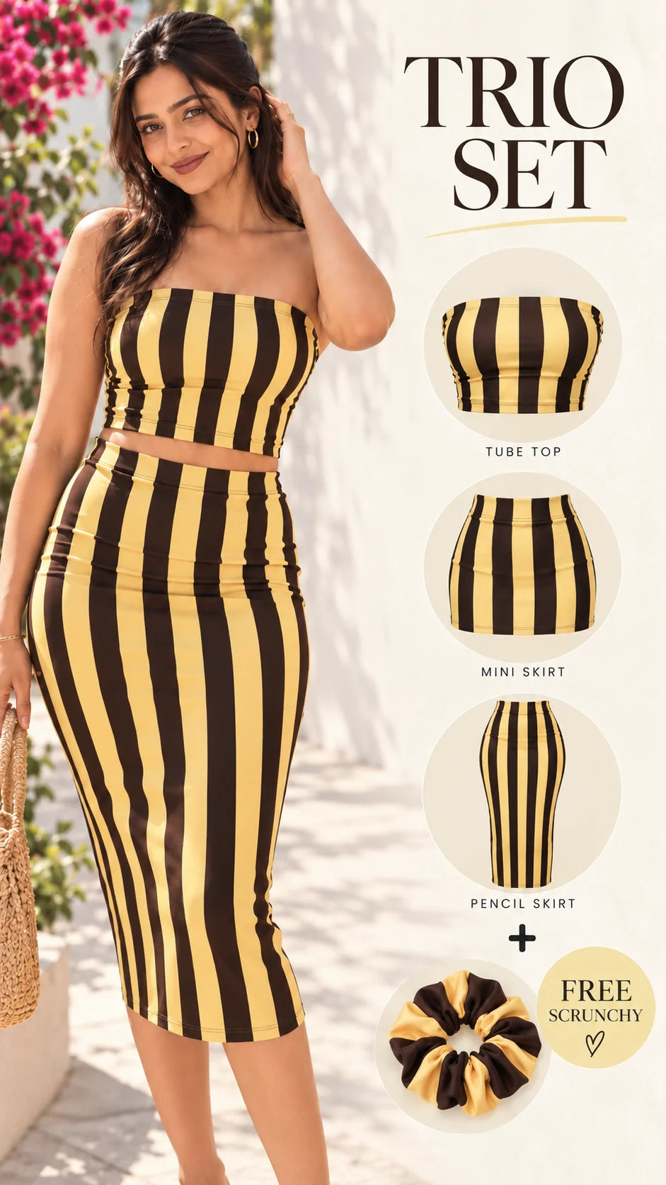 Butter Fingers Trio Co-Ord Set with tube top mini skirt pencil skirt and free scrunchie from The Soft Launch Collection by The Edi Archive