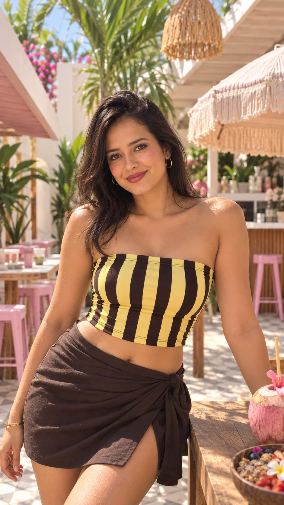 Butter Lines Tube Top from The Soft Launch Collection by The Edi Archive, yellow and black striped tube top front view