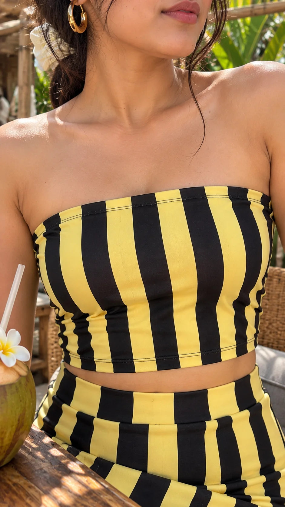 Butter Lines Tube Top from The Soft Launch Collection by The Edi Archive, close-up of yellow and black striped fabric