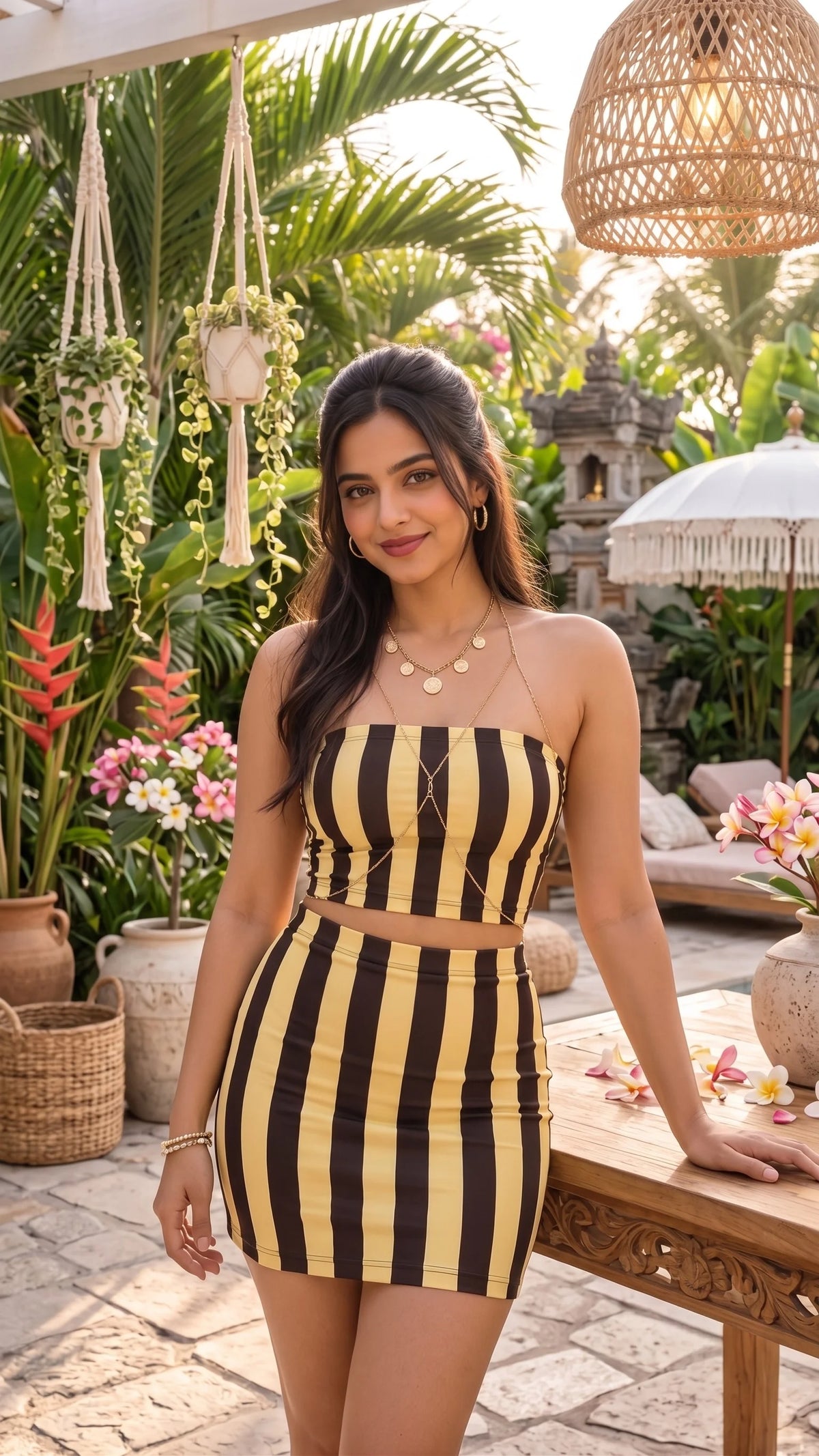 Butter Lines Tube Top and Mini Skirt Set by The Edi Archive from The Soft Launch Collection, fitted yellow striped two-piece outfit