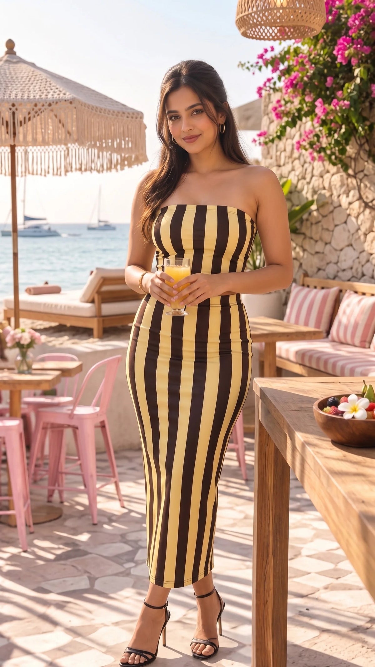 Butter Lines Tube Top and Pencil Skirt Set styled as a matching yellow and black striped outfit by The Edi Archive