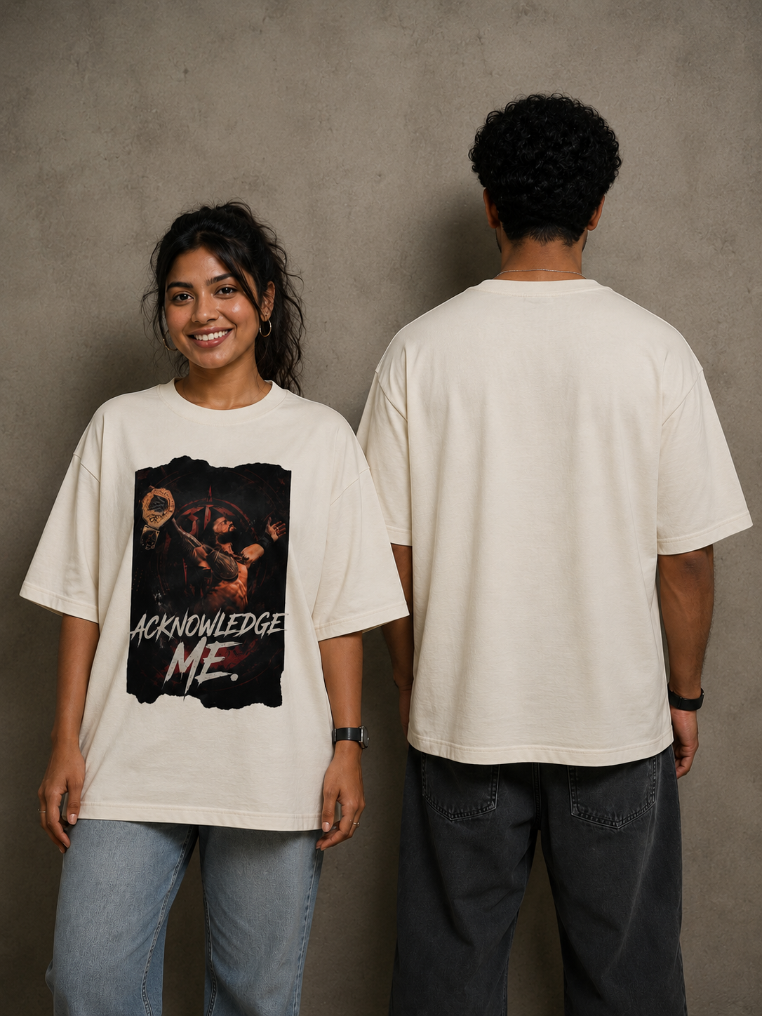 The Edi Archive Custom Archive Collection 260 GSM heavyweight oversized t-shirt close-up showing premium cotton fabric texture, ribbed collar, neck print, stitching quality, drop shoulder construction and branded Edi hang tag.