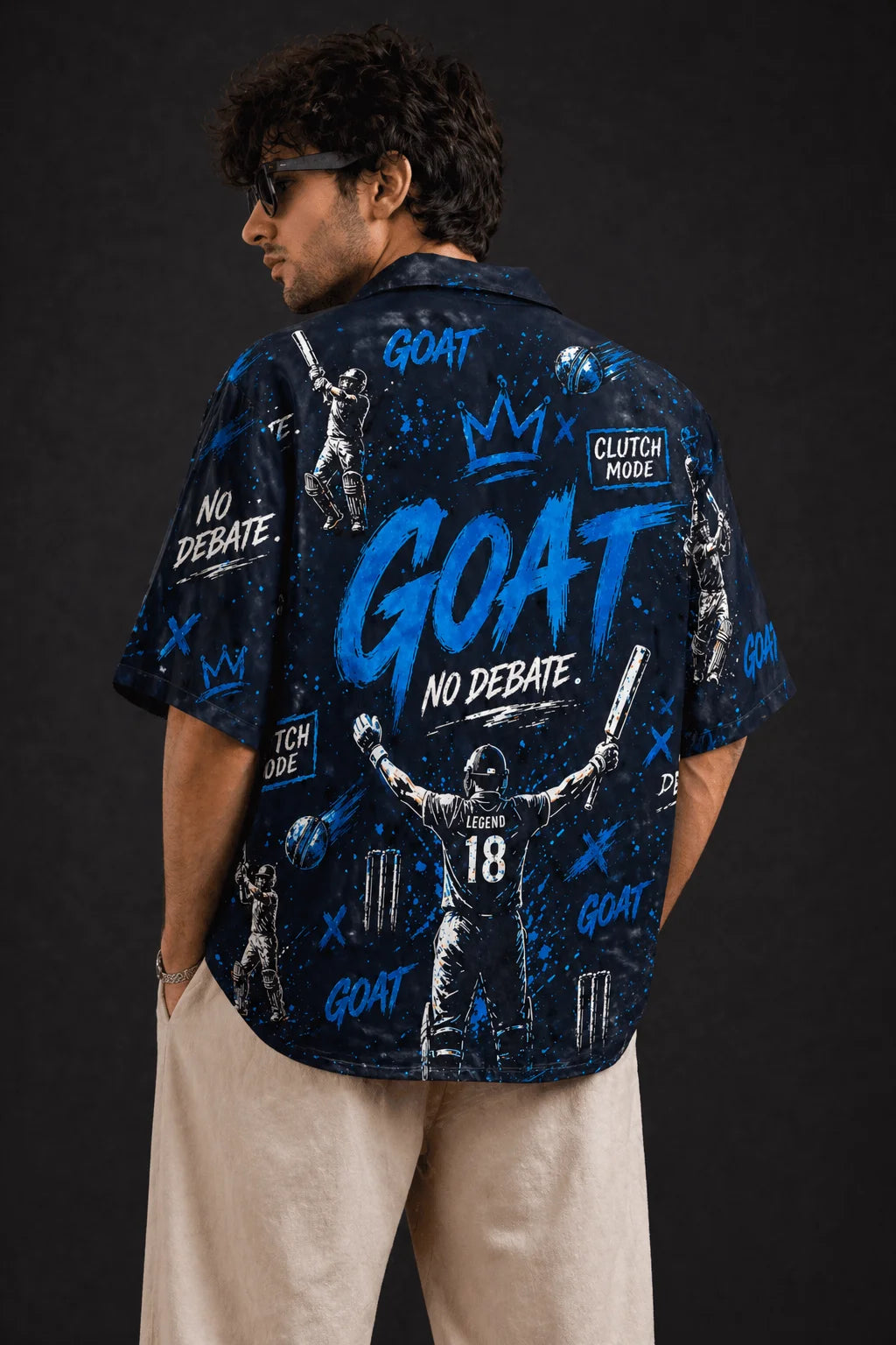 GOAT Mode Oversized Cricket Hawaiian Shirt Blue Back View Loudmouths Collection The Edi Archive India