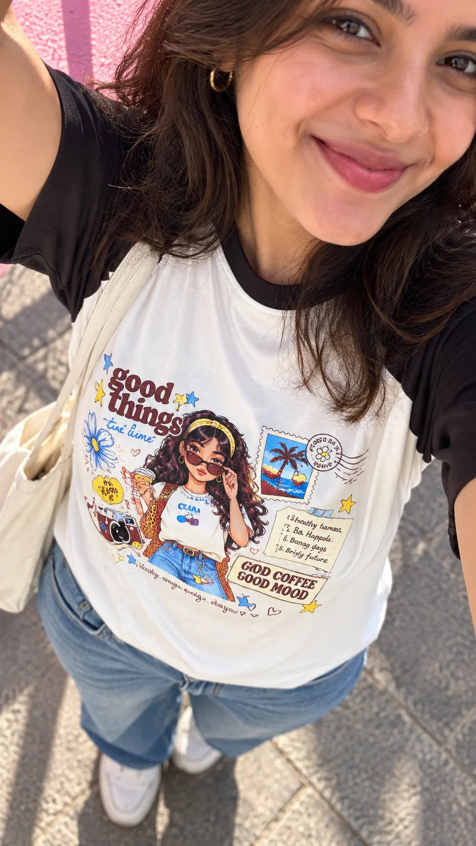 Good Things Take Time Ringer T-Shirt by The Edi Archive close-up showing the detailed illustrated front graphic
