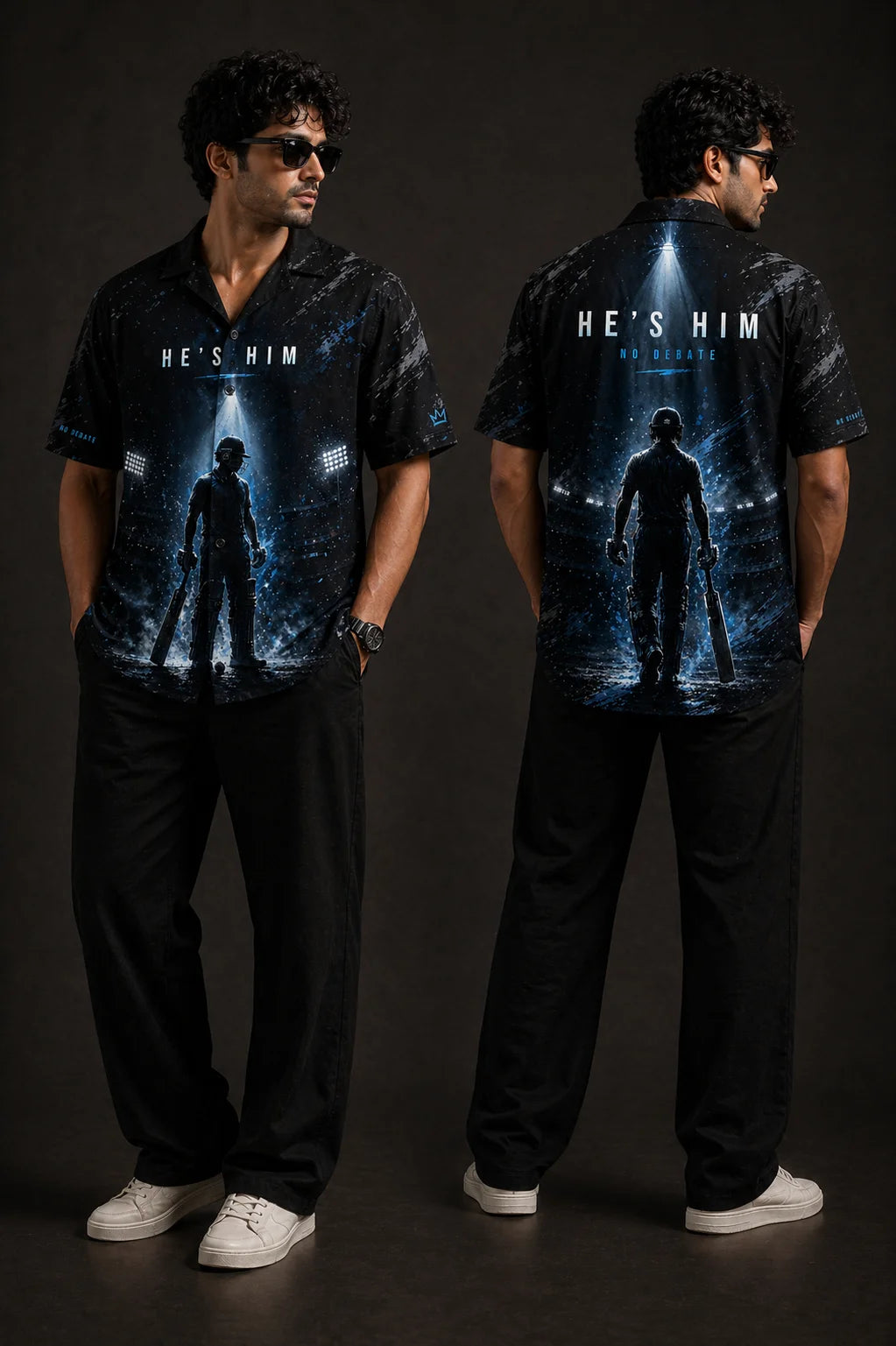 He’s Him Cricket Oversized Shirt Front and Back Model View Black Loudmouths Collection The Edi Archive