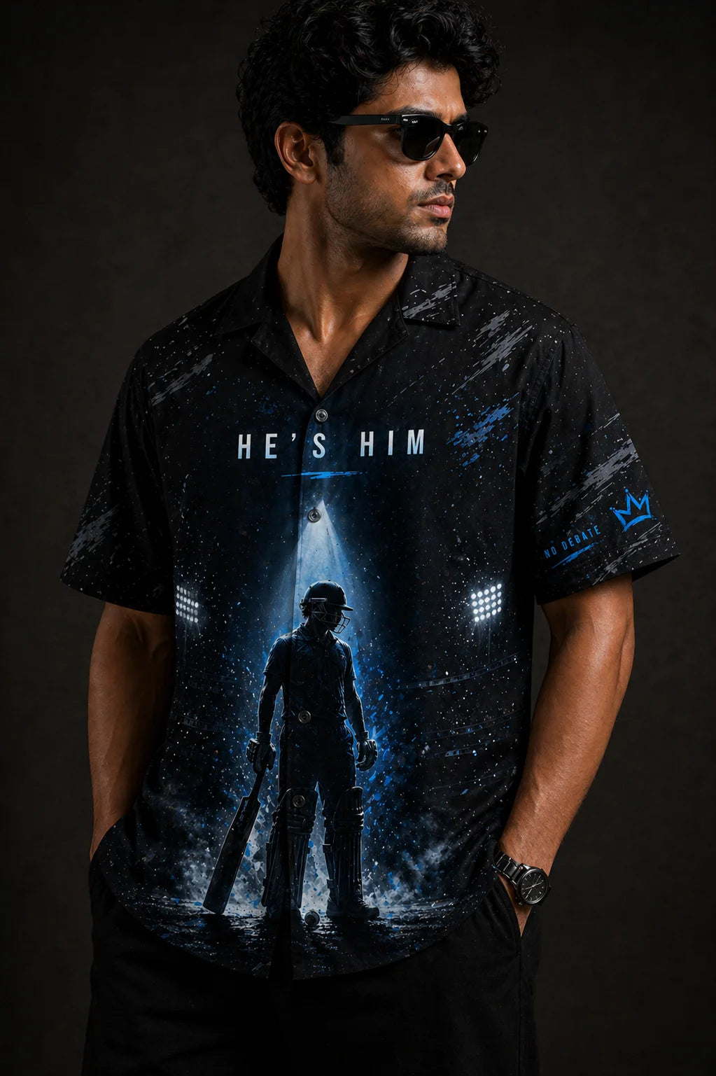 He’s Him Black Cricket Graphic Shirt Front Close Detail Oversized Men Loudmouths Collection The Edi Archive