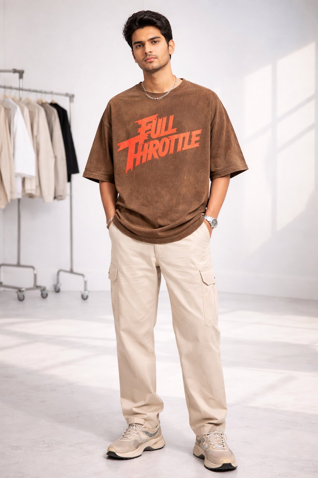 Man in Full Throttle Grey Unisex Puff French Terry Oversize Vintage Brown T-Shirt from The Edi Archive's Ctrl+Me collection