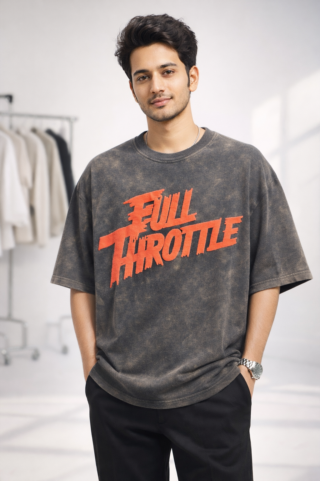 Man in Full Throttle Grey Unisex Puff French Terry Oversize T-Shirt from The Edi Archive's Ctrl+Me collection
