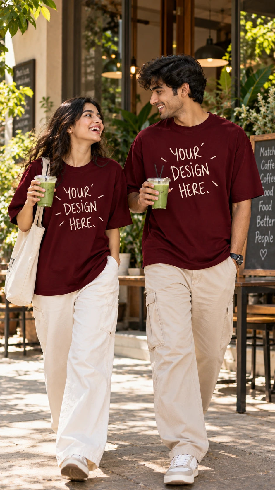 Front view of the maroon Make Your Own Unisex French Terry Cotton Oversized T-Shirt from The Edi Archive, featuring a plain front and relaxed oversized fit for custom T-shirt printing.