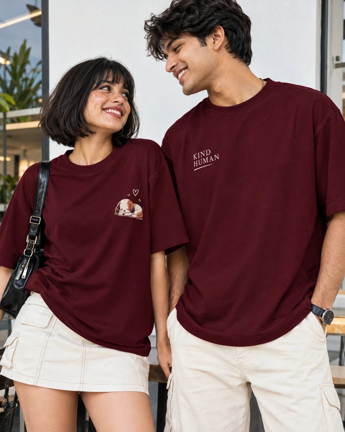 Front close-up of the maroon Make Your Own Unisex French Terry Cotton Oversized T-Shirt from The Edi Archive, highlighting the right chest area for custom text and graphic designs.