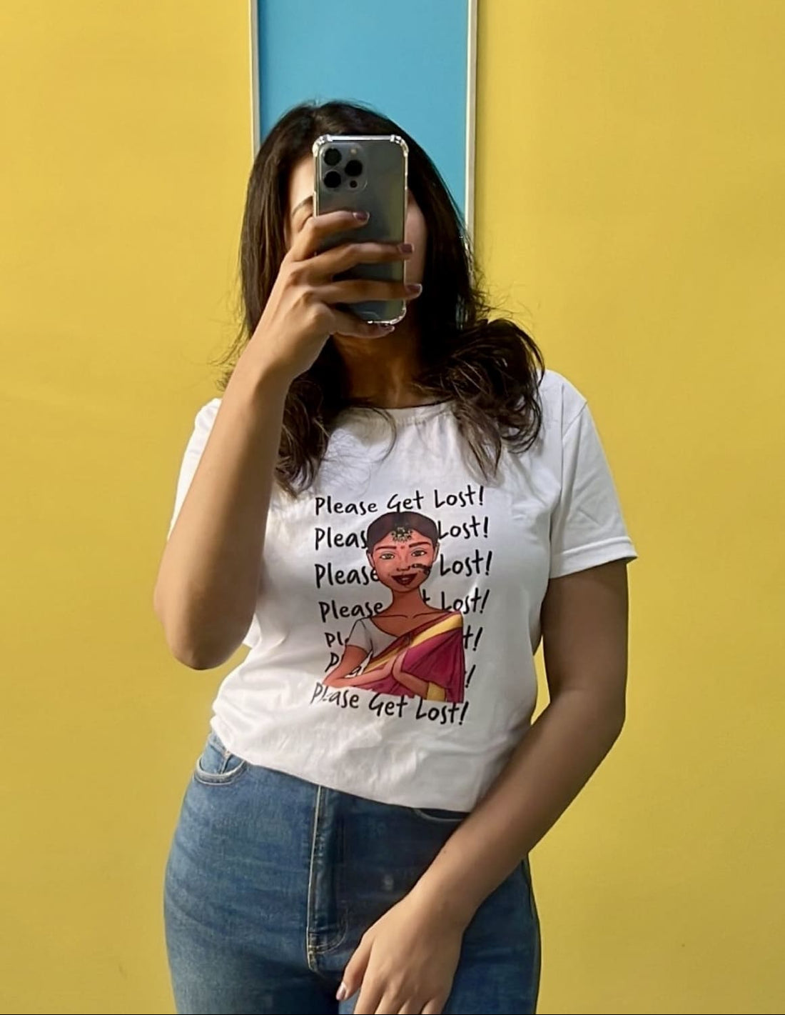 Woman wearing 'Please Get Lost Women's T-Shirt' From The Edi Archive - Ctrl+Me Collection