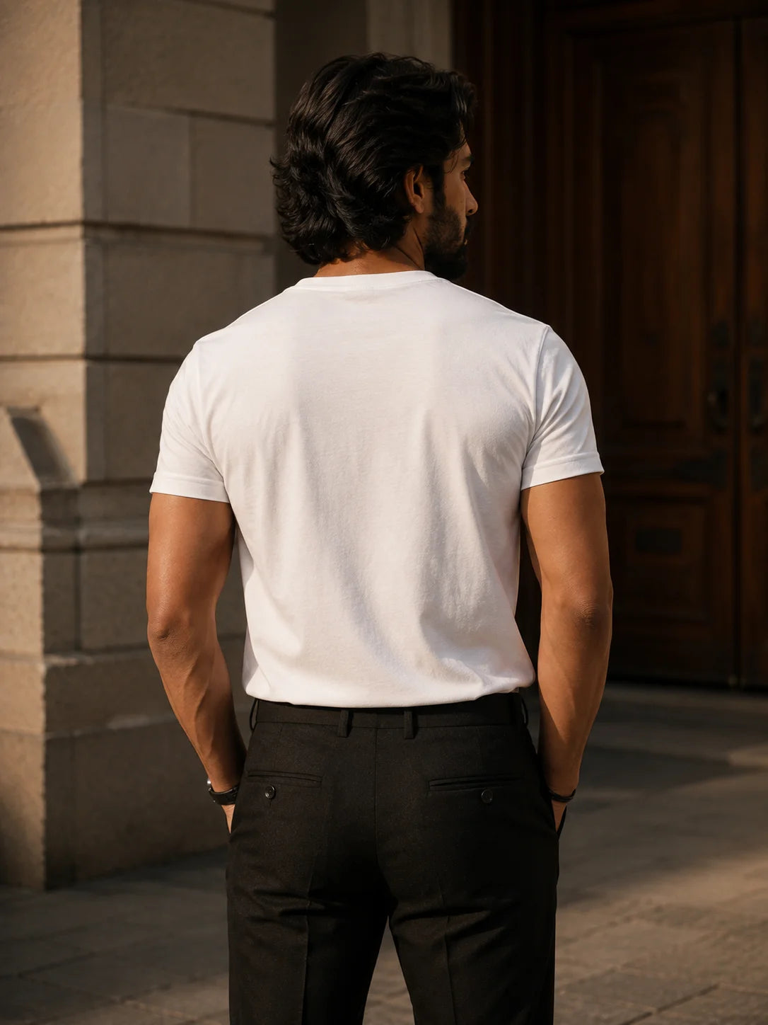 Sha Da Fak Up The Overthinking Men's White Tee by The Edi Archive, Ctrl+Me Collection, back view of regular-fit white men's T-shirt