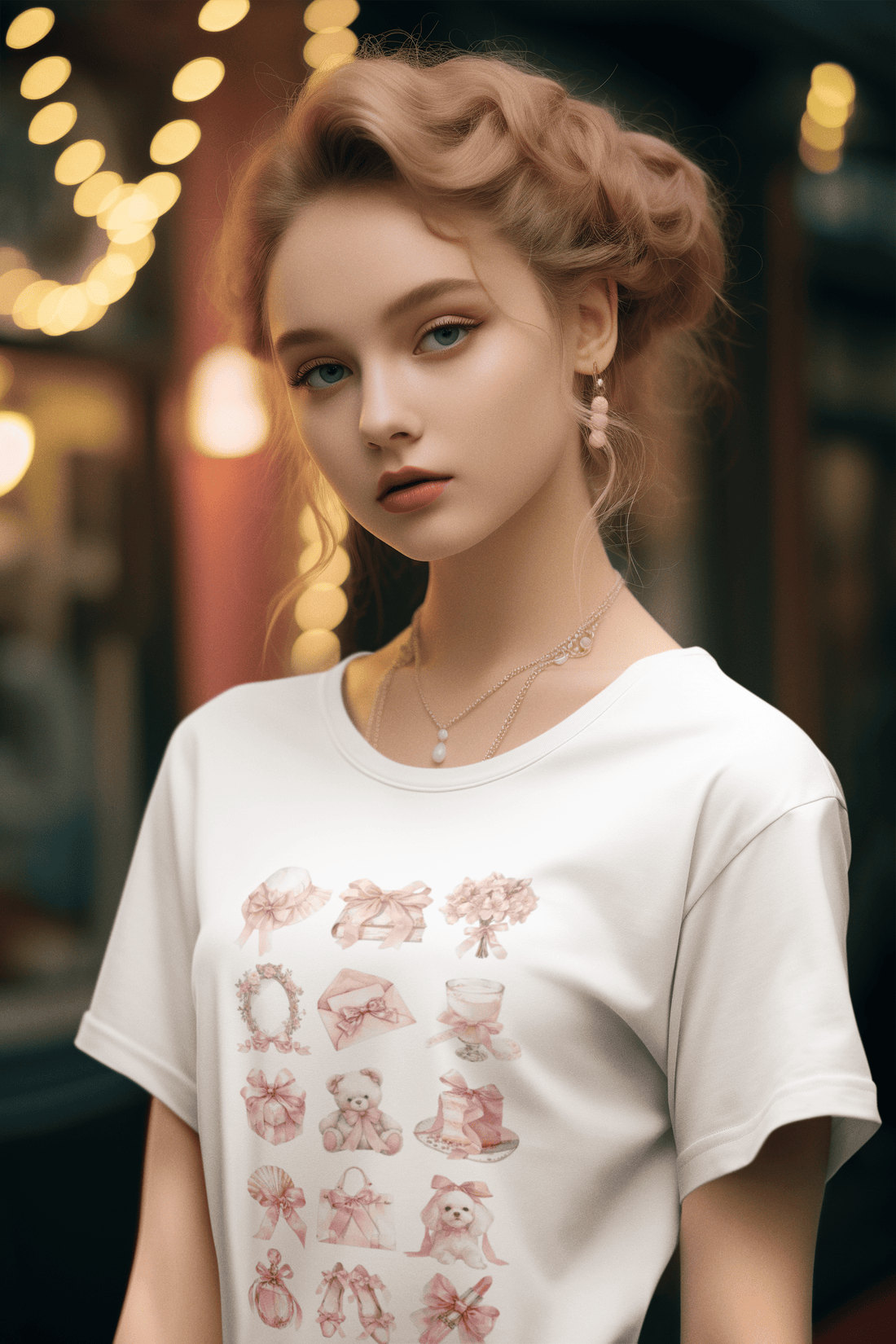 Girl wearing white cotton MyPonyWorld women’s t-shirt from The Edi Archive, styled in dreamy, coquette-core aesthetic.